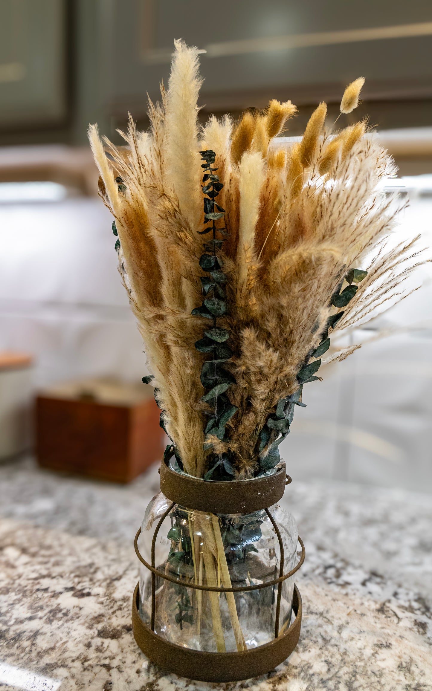 Handcrafted Pampas Grass Lantern Arrangement