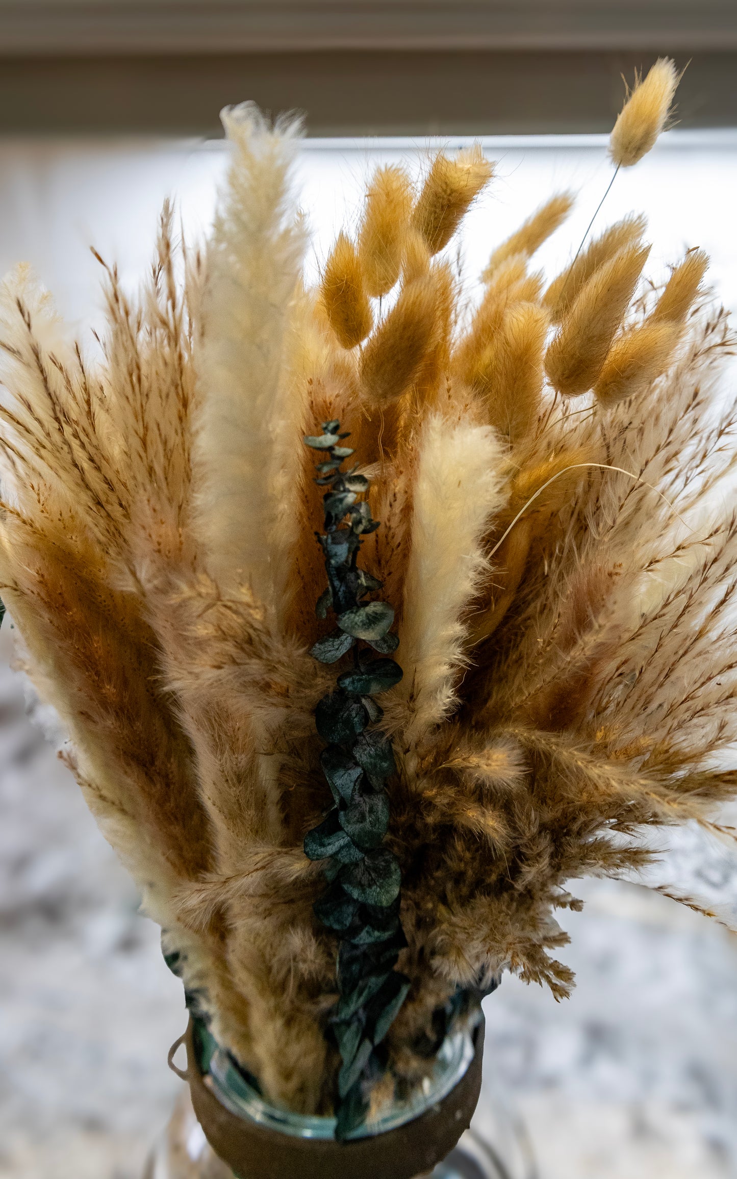 Handcrafted Pampas Grass Lantern Arrangement