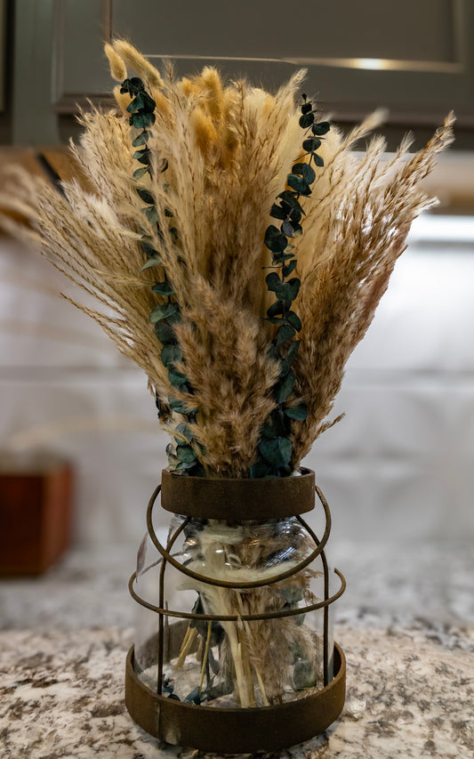 Handcrafted Pampas Grass Lantern Arrangement