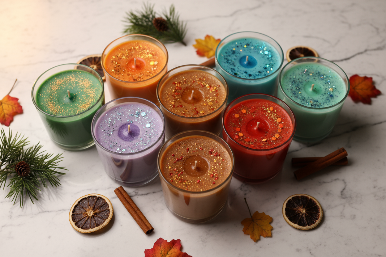 here's the scent profile Frosted Pine Forest (Forest Pine, Rain, Christmas Wreath)
Pumpkin Patch Bonfire (Pumpkin Pie, Caramel Corn, Harvest Spice)
Vanilla Sugar Plum Forest (Vanilla, Brown Sugar, Forest Pine)
Ocean Rain Bamboo (Ocean Breeze, Rain, Bamboo)
Gingerbread Marshmallow Latte (Sugar Cookie, Gingerbread, Marshmallow)
Autumn Orchard Moon (Apple, Vanilla, Snickerdoodle, Forest Pine)
Candy Corn Twilight (Candy Corn, Night Air, Pumpkin Pie)
Peppermint Pinecone Lodge (Peppermint, Forest Pine, Sugar Cook