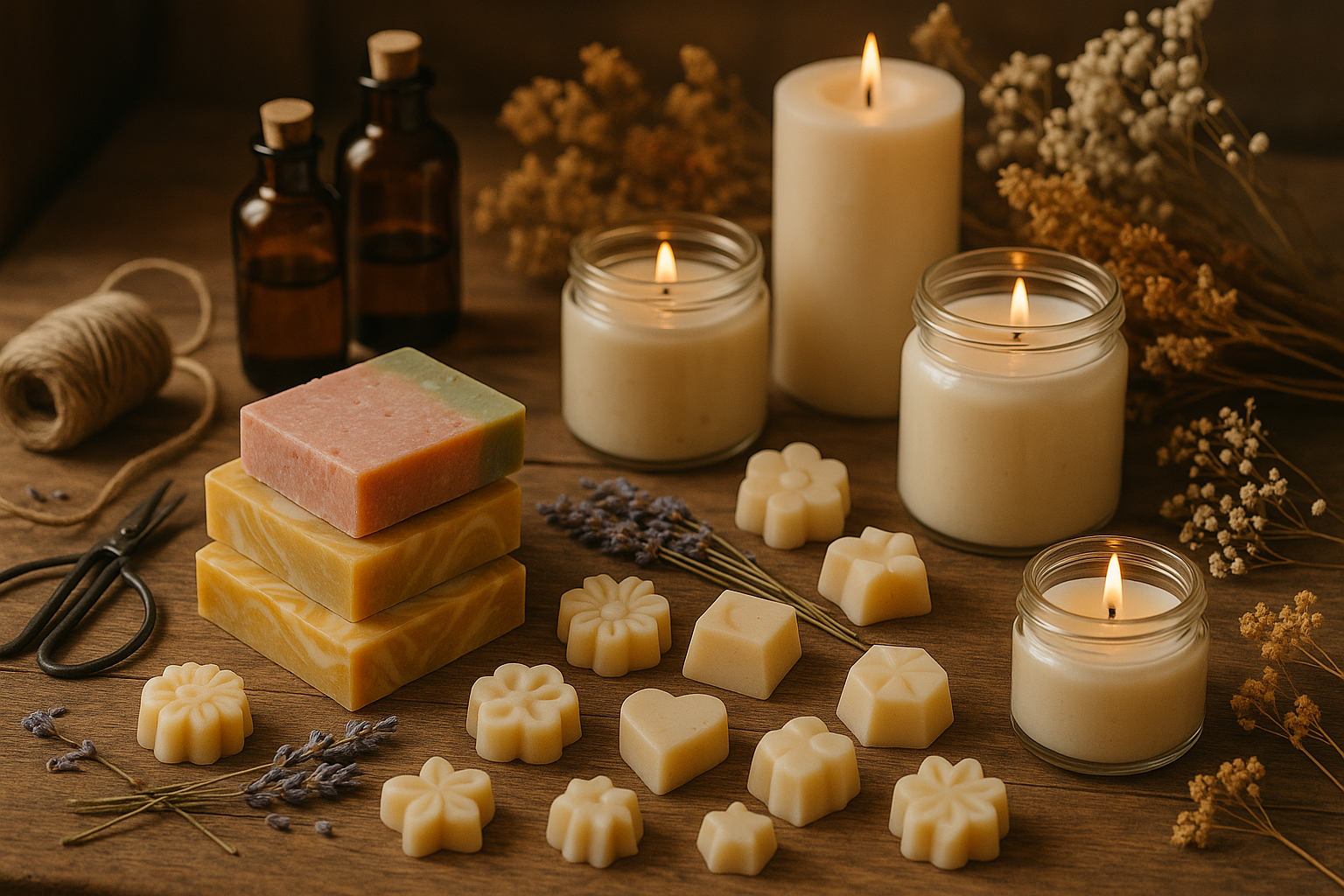 Home crafted soaps wax melts and candles