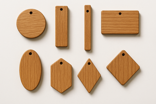 thick wooden keychain shape options for engraving circle. rectangle ( tall, narrow, wide), oval, hexagon, diamond, square